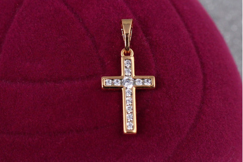 Хрестик Xuping Jewelry камені в окантовці 1,7 см із фіанітами золотистий