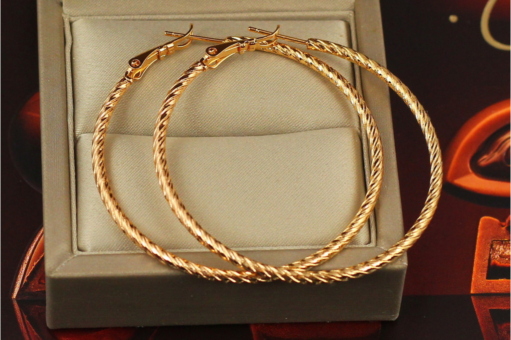 Сережки кільця Хuping Jewelry гранні 5 см золотисті