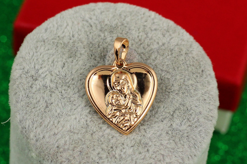 Ладанка Xuping Jewelry сердечко дева Мария с младенцем 2 см золотистый