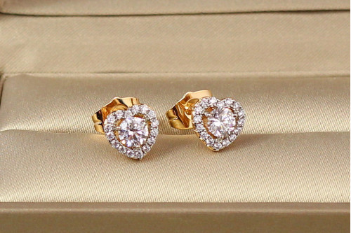 Сережки гвоздики Xuping Jewelry фіанітове серце з родієм в обідку 8 мм золотисті