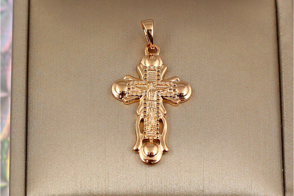 Крестик Xuping Jewelry широкий с распятьем 3 см золотистый