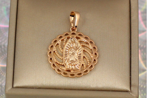 Ладанка Xuping Jewelry круглая дева Мария в двойной ажурной окантовке 2,5 см золотистая