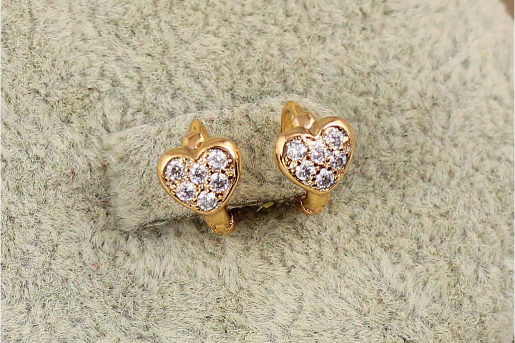 Серьги детские Xuping Jewelry сердечко с фианитами 8 мм золотистые