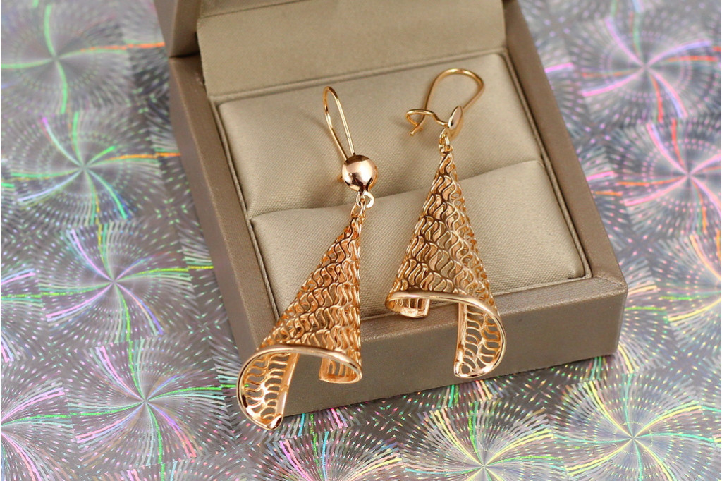 Сережки підвіски Xuping Jewelry конус 6.4 см золотисті