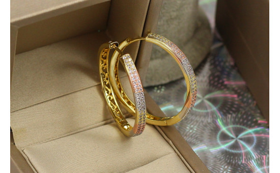 Сережки кільця Xuping Jewelry веселка з камінням 3.5 см лимонне золото