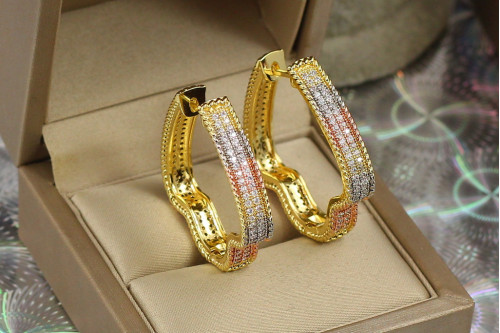 Сережки кільця Xuping Jewelry лілія веселка з камінням 3.4 см лимонне золото