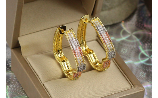Сережки кільця Xuping Jewelry лілія веселка з камінням 3.4 см лимонне золото
