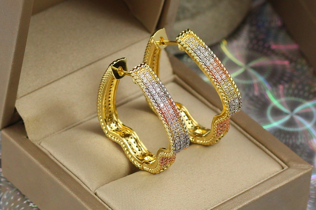 Сережки кільця Xuping Jewelry лілія веселка з камінням 3.4 см лимонне золото