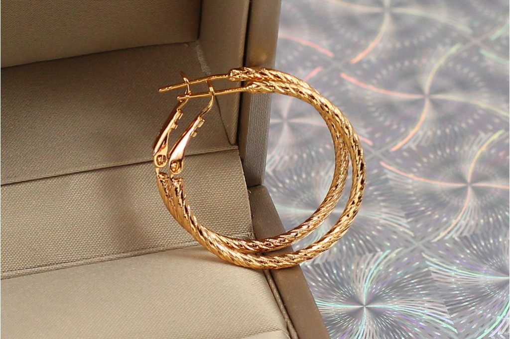 Сережки кільця Хuping Jewelry кручений джгут 3 см золотисті