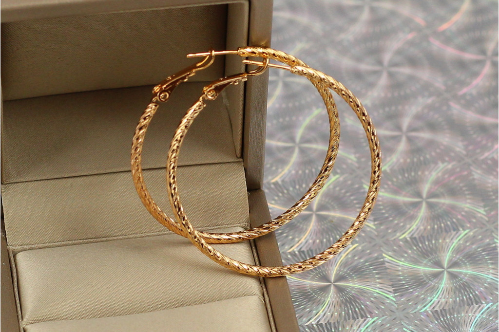 Сережки кільця Хuping Jewelry кручений джгут 4.5 см золотисті