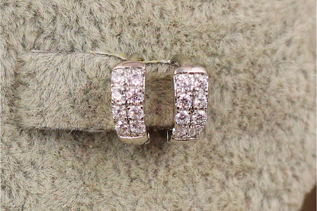 Сережки кільця Xuping Jewelry з камінням у два ряди 10 мм сріблясті