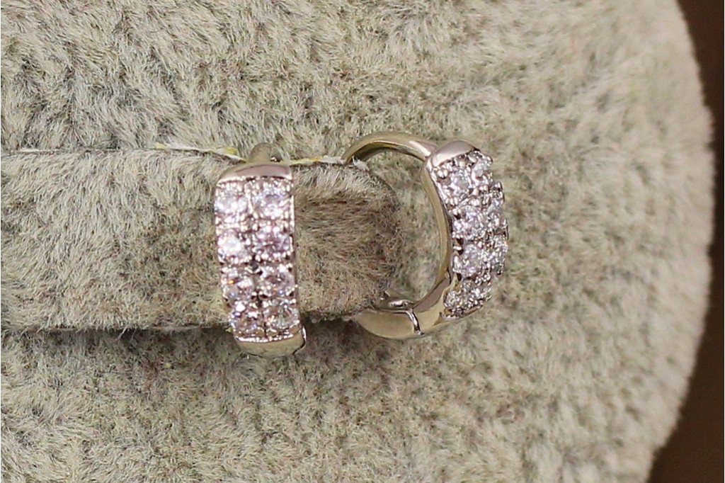 Сережки кільця Xuping Jewelry з камінням у два ряди 10 мм сріблясті
