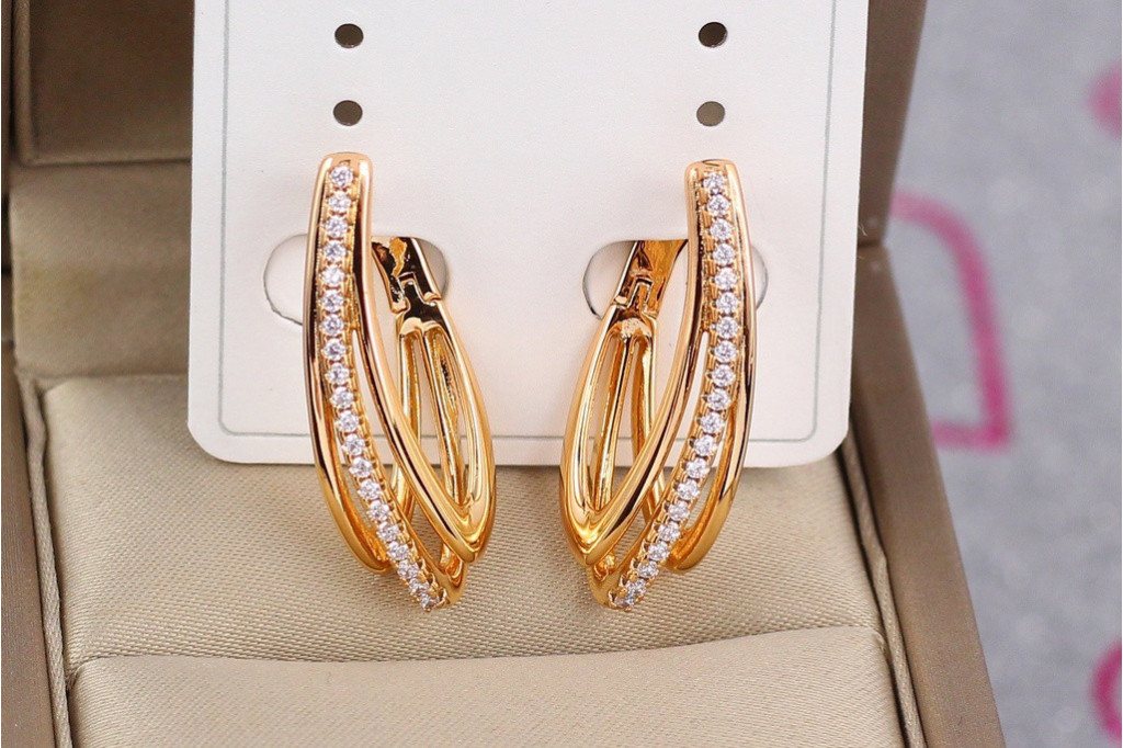 Сережки Xuping Jewelry потрійна нитка 2.8 см золотисті