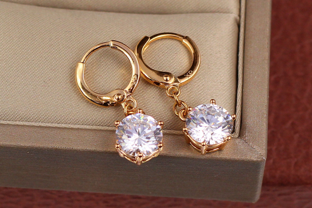 Серьги  подвески Xuping Jewelry камешек на цепочке на шесть креплений 2.6 см 8 мм золотистые