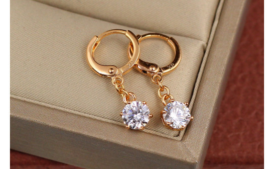 Сережки підвіски Xuping Jewelry камінчик на ланцюжку на шість кріплень 2.3 см 6 мм золотисті