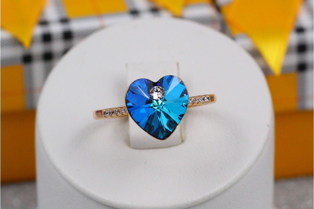Кільце Xuping Jewelry сердечко Сваровскі блакитне хамелеон р 16 золотисте