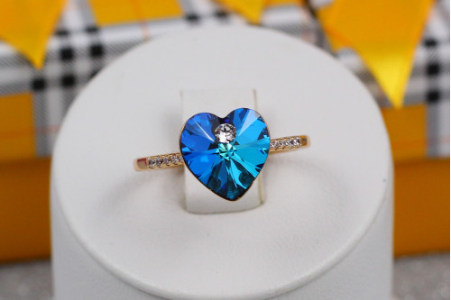 Кільце Xuping Jewelry сердечко Сваровскі блакитне хамелеон р 16 золотисте