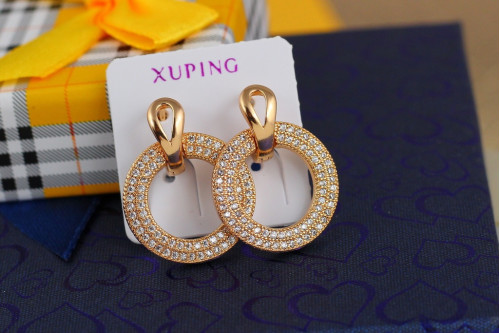Сережки Xuping Jewelry кільце в кільці 2,5 см золотисті