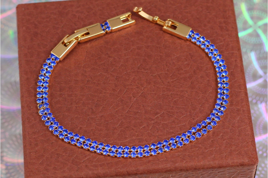 Браслет Xuping Jewelry две дорожки из синих фианитов 21 см 4 мм золотистый
