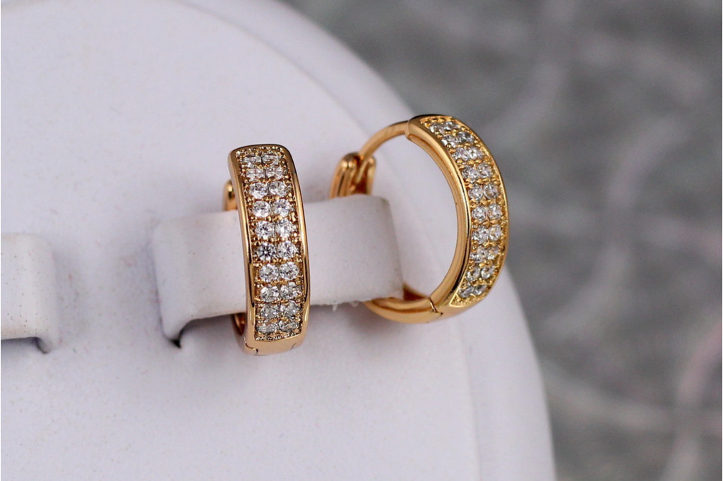 Серьги Xuping Jewelry кольца две дорожки гладкие бортики 1.5 см золотистые