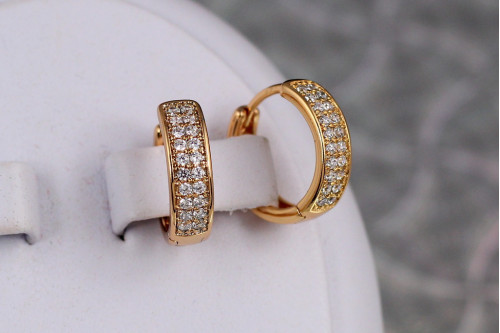 Серьги Xuping Jewelry кольца две дорожки гладкие бортики 1.5 см золотистые
