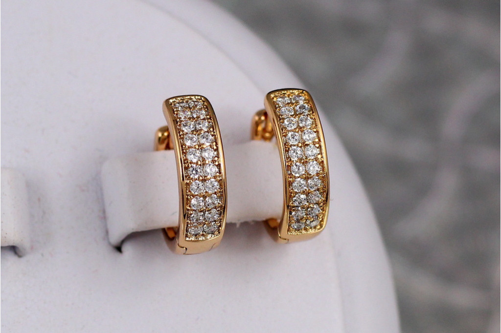 Серьги Xuping Jewelry кольца две дорожки гладкие бортики 1.5 см золотистые