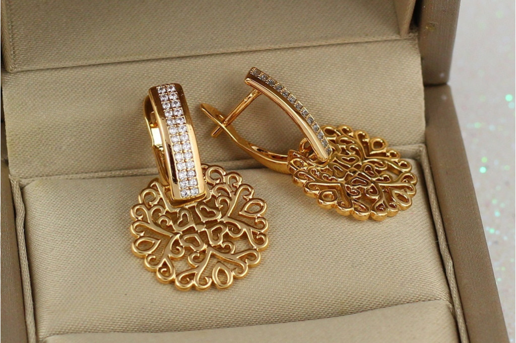 Серьги Xuping Jewelry две дорожки с ажурными кругами 2,6 см  золотистые