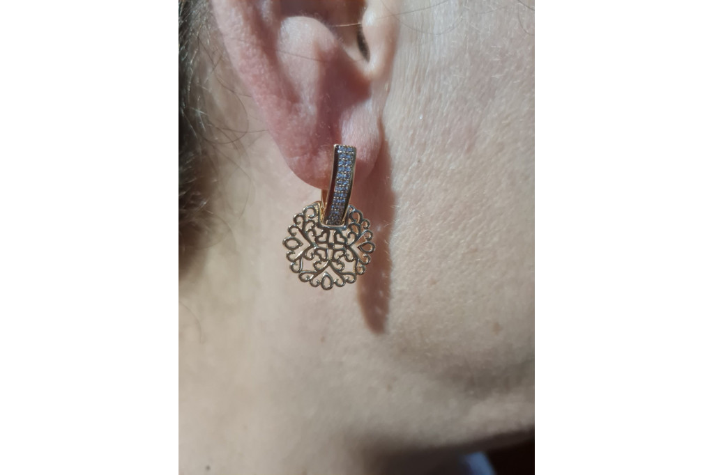 Серьги Xuping Jewelry две дорожки с ажурными кругами 2,6 см  золотистые
