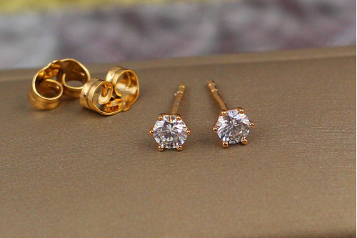 Сережки гвоздики Xuping Jewelry камінці на шість кріплень 4 мм золотисті