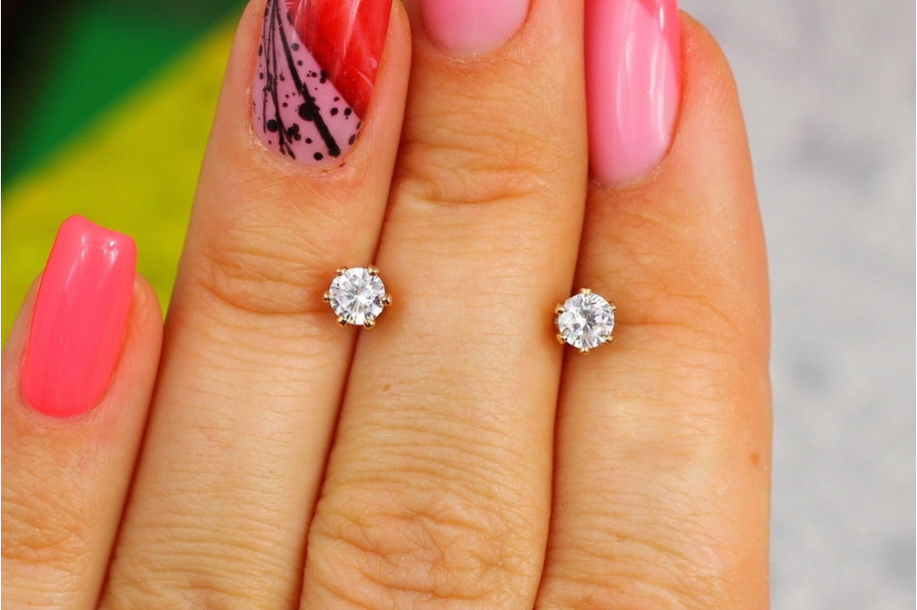 Сережки гвоздики Xuping Jewelry камінці на шість кріплень 4 мм золотисті