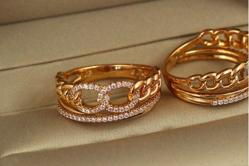 Кільце Xuping Jewelry ланки ланцюга з камінчиками р 16 золотисте