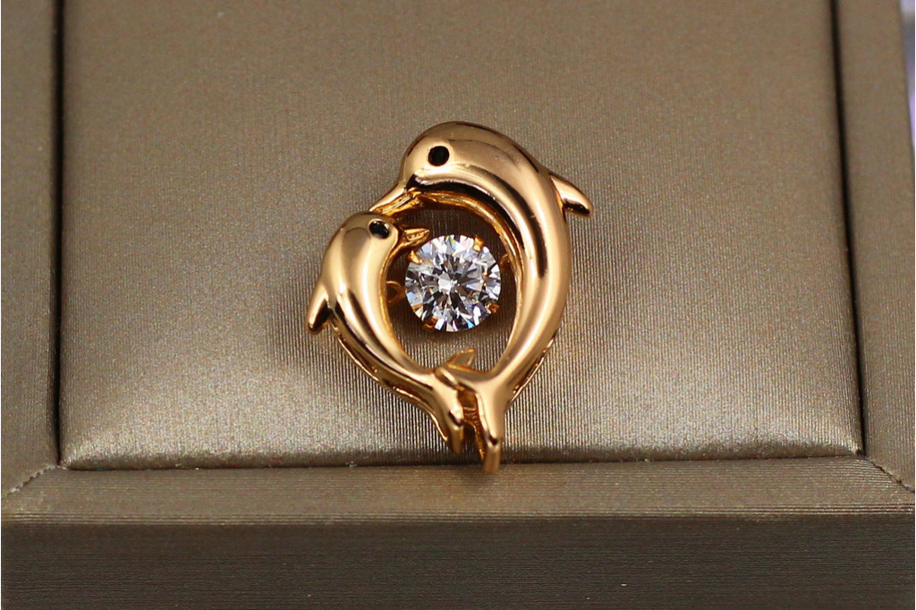 Кулон Xuping Jewelry два дельфина с белым танцующим фианитом для тонкой цепи 1.9 см золотистый