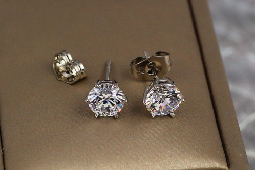 Серьги гвоздики Xuping Jewelry камешки на шесть креплений 7 мм серебристые