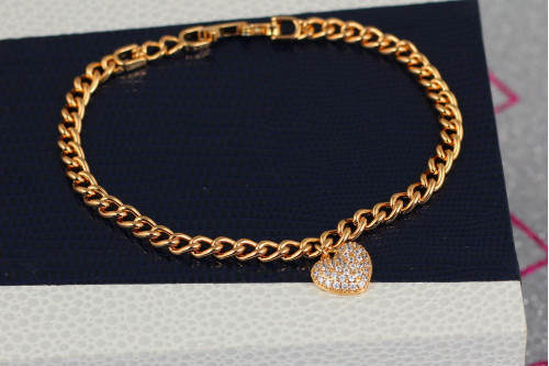 Браслет Xuping Jewelry круглый панцирь с кулоном сердце 17 см 4 мм золотистый