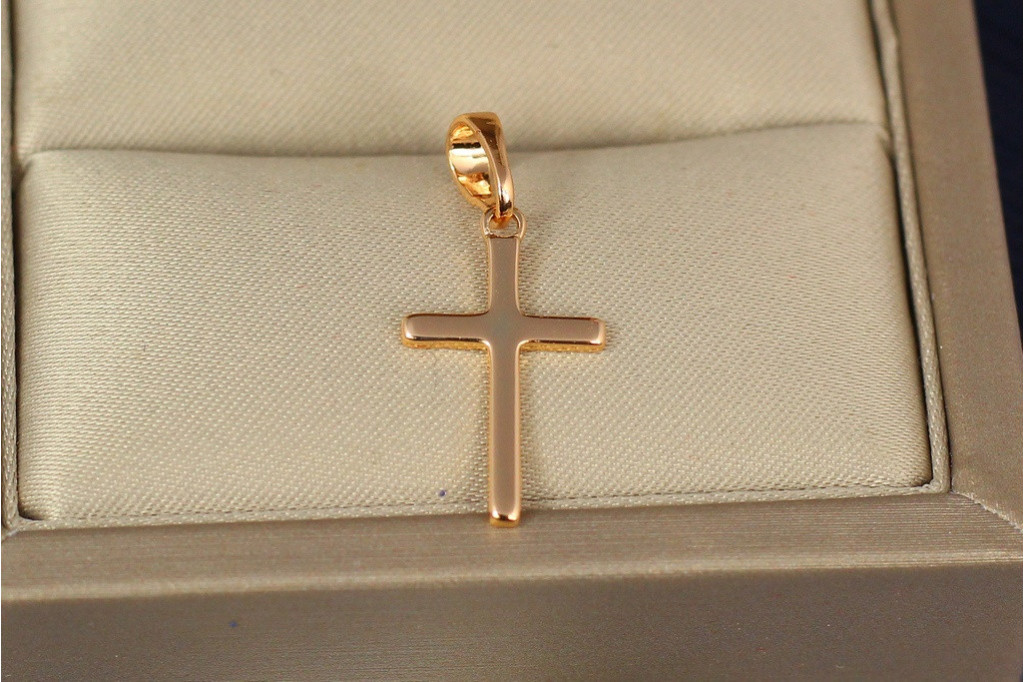 Крестик Xuping Jewelry тонкий гладкий 2 см золотистый