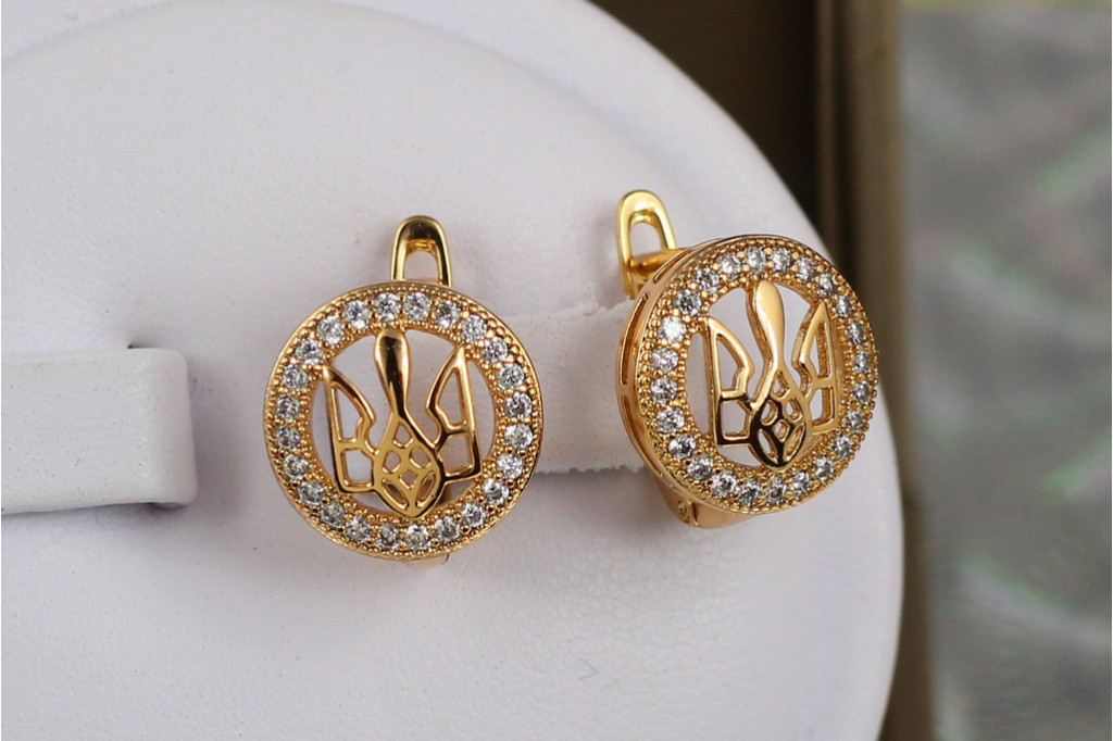 Серьги  Xuping Jewelry герб Слава Украине 1.3 см золотистые