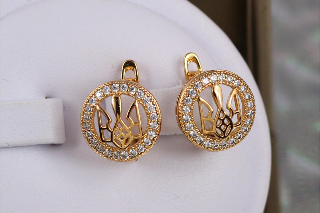 Серьги  Xuping Jewelry герб Слава Украине 1.3 см золотистые