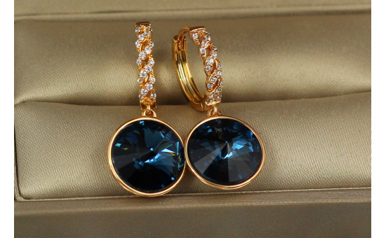 Сережки Xuping Jewelry підвіски великий камінь у обідку темно-сині хамелеони 3 см золотисті