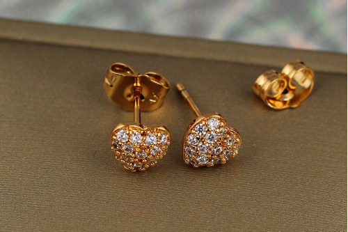 Серьги гвоздики  Xuping Jewelry сердечки в камнях 7 мм золотистые