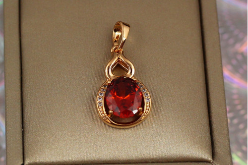 Кулон Xuping Jewelry капля вина с красным камнем 2 см золотистый
