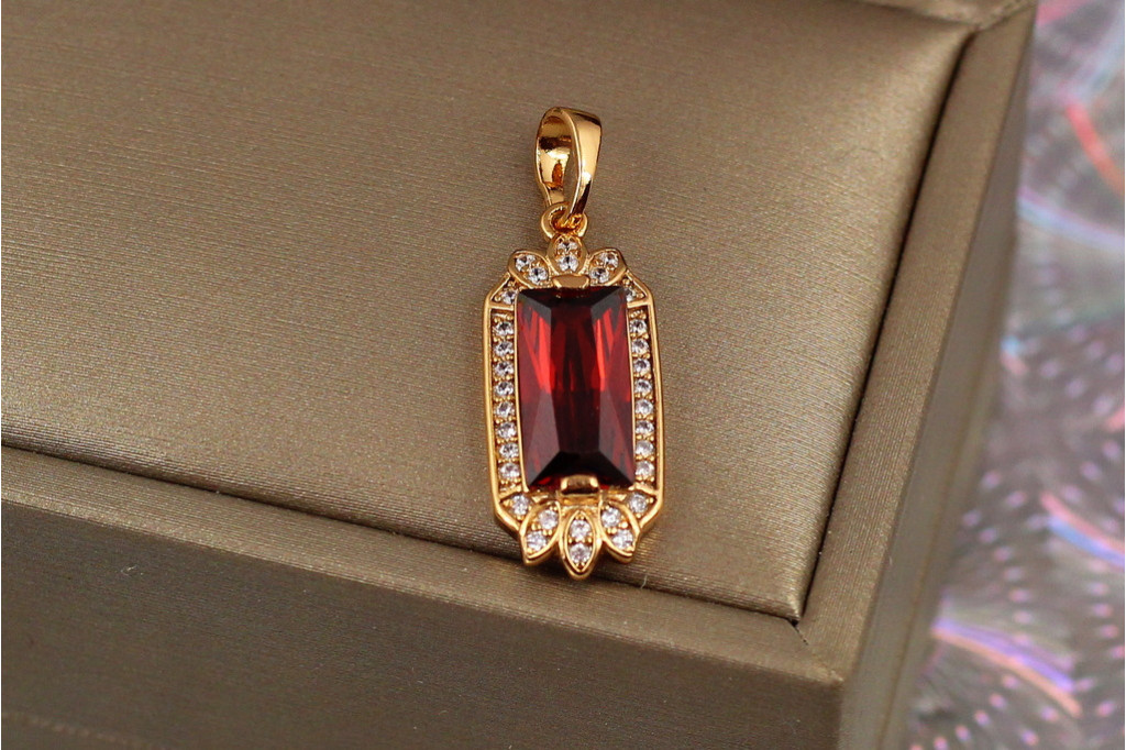 Кулон Xuping Jewelry рубіновий дзвін із червоним каменем 2.3 см золотистий