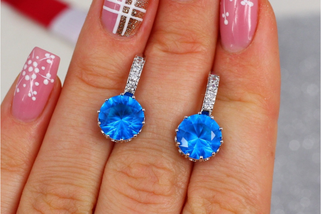 Серьги Xuping Jewelry с большим голубым камнем 2 см серебристые