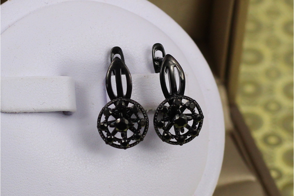 Серьги  Xuping Jewelry аттракцион с камешками черное покрытие блэк ган 1.9 см
