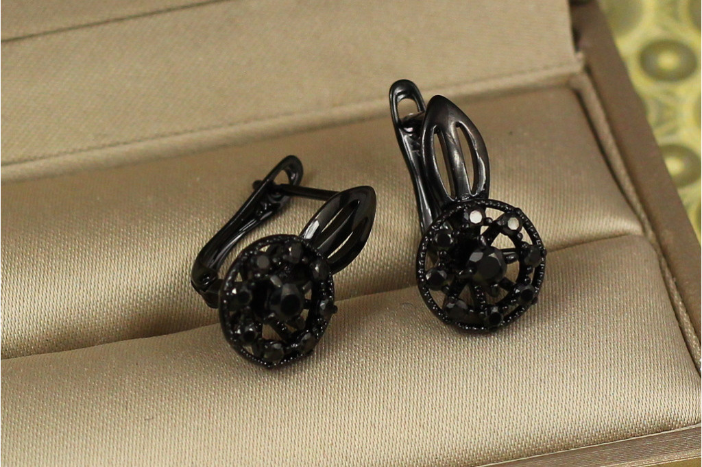 Серьги  Xuping Jewelry аттракцион с камешками черное покрытие блэк ган 1.9 см