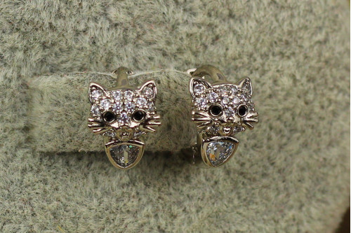 Сережки дитячі Xuping Jewelry кошенята з чорними вічками 10 мм сріблясті