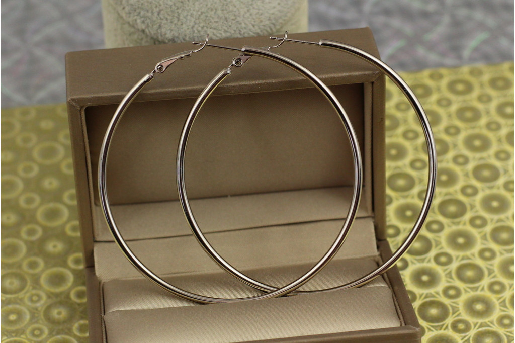 Сережки кільця Xuping Jewelry гладкі 6 см сріблясті