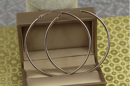 Сережки кільця Xuping Jewelry гладкі 6 см сріблясті