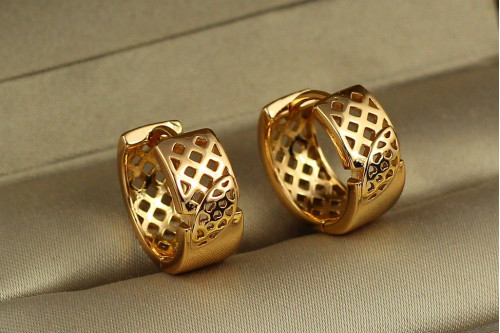 Сережки кільця Xuping Jewelry широкі сіточка 1.5 см золотисті