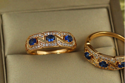 Кільце Xuping Jewelry хвилеріз із синіми каменями р 19 золотисте