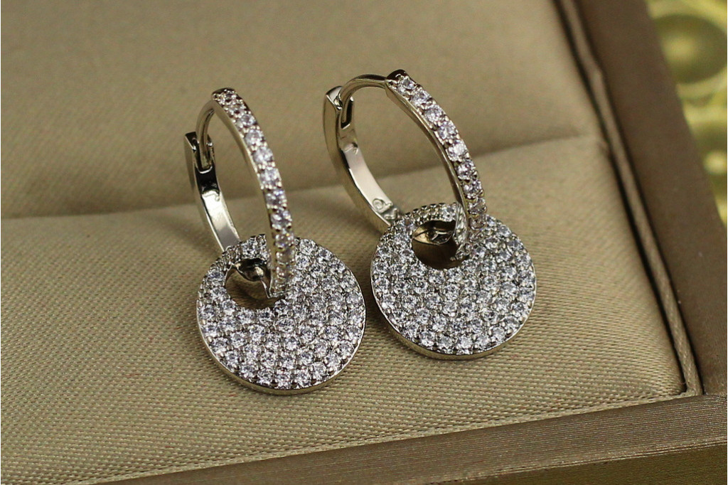 Сережки Xuping Jewelry монетка на колечку з фіанітів 2.2 см сріблясті